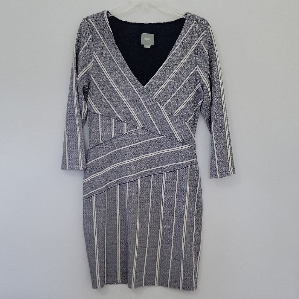 Anthropologie Mauve Gray Striped Dress, Size Large